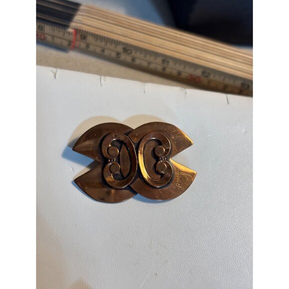 Vintage Copper Double-C Brooch Pin Art Deco Style Ornament - Picture 7 of 7